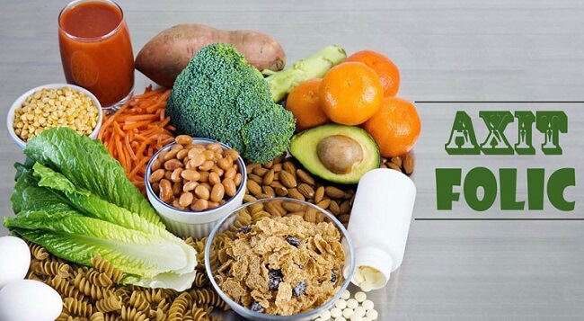 Các loại thực phẩm giàu acid folic như súp lơ, bơ,...